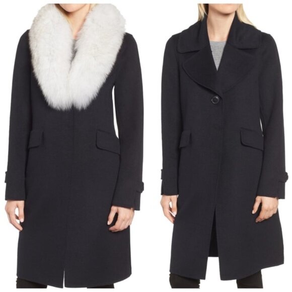 DEREK LAM 10 CROSBY New Minimalist Wool Coat Faux Fur Trim Oversized Pockets XL - Picture 1 of 16